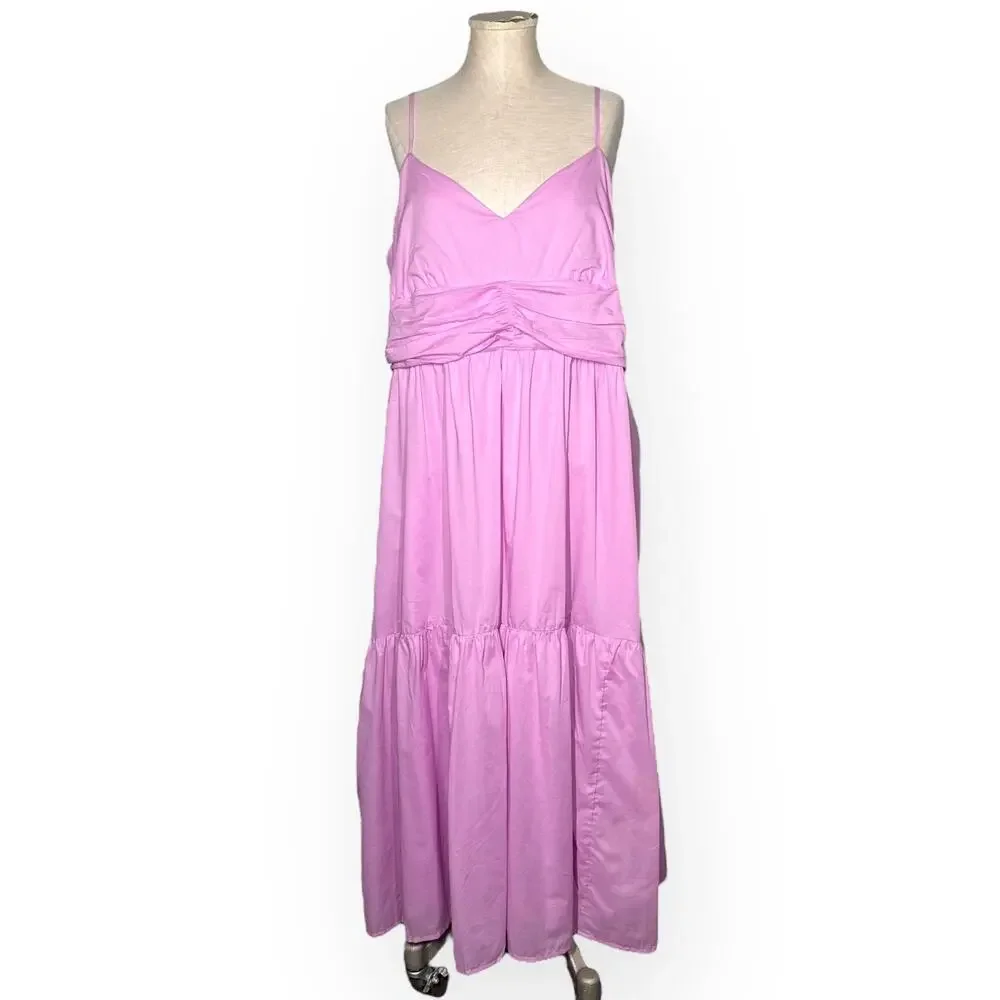 New $160 BANANA REPUBLIC Strappy Voile Midi Tiered Dress Pink Cocktail Wedding - Picture 3 of 14